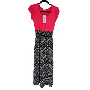 Daily Special Women's Multicolor Round Neck Short Sleeve Long Dress Size M